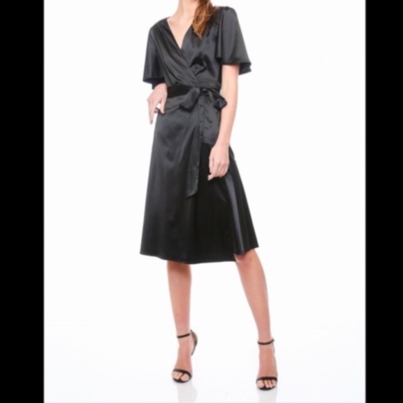 Lumiere Dresses & Skirts - Lumiere black satin wrap half sleeve midi dress
